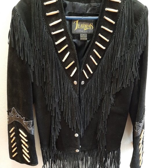 Diamond Leather Womens Bone and Fringe Jacket